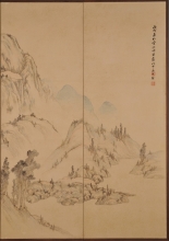 野呂介石筆　「山水図屏風」　右隻１　（和歌山県立博物館蔵）　軽