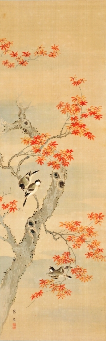 野際白雪筆　「花鳥図」　左幅　（和歌山県立博物館蔵）　軽