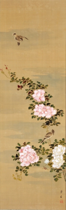 野際白雪筆　「花鳥図」　右幅　（和歌山県立博物館蔵）　軽